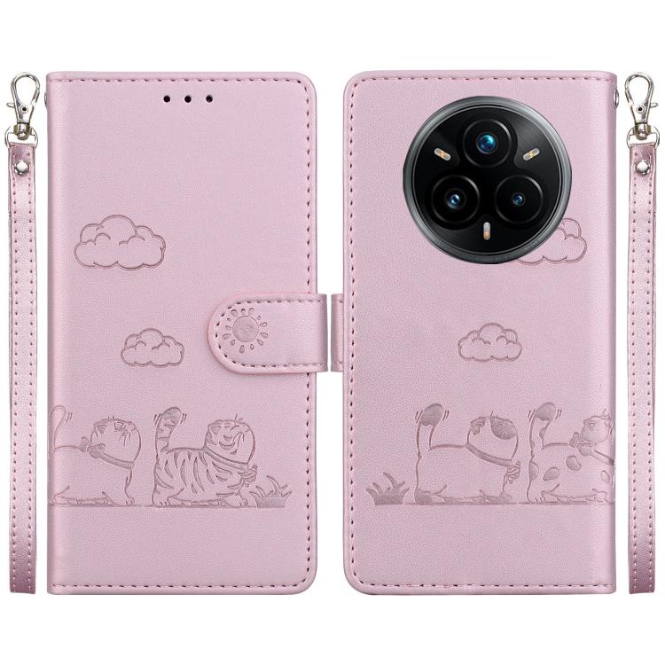 

For Realme 14 Pro+ Cute Cats RFID Leather Phone Case(Rose Gold)