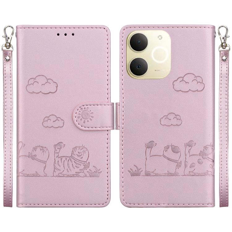 

For Realme Narzo 80 Lite 4G / C71 India Cute Cats RFID Leather Phone Case(Rose Gold)