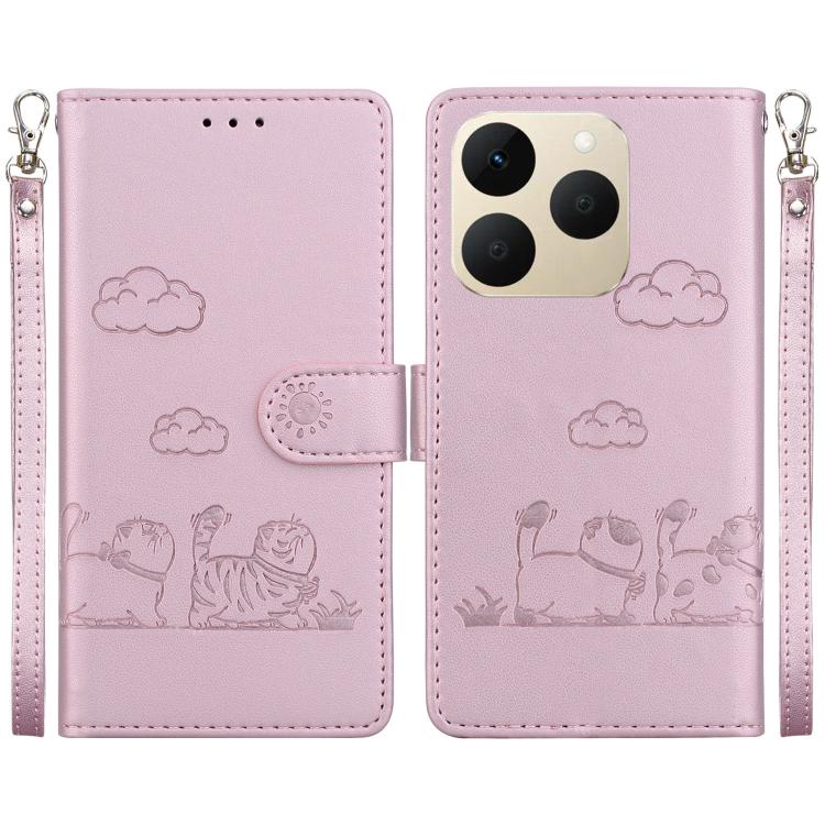 

For Realme 15T 5G Cute Cats RFID Leather Phone Case(Rose Gold)