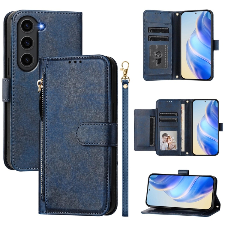 

For Samsung Galaxy S23+ 5G Multi-Card Slots Zipper Wallet Leather Phone Case(Blue)