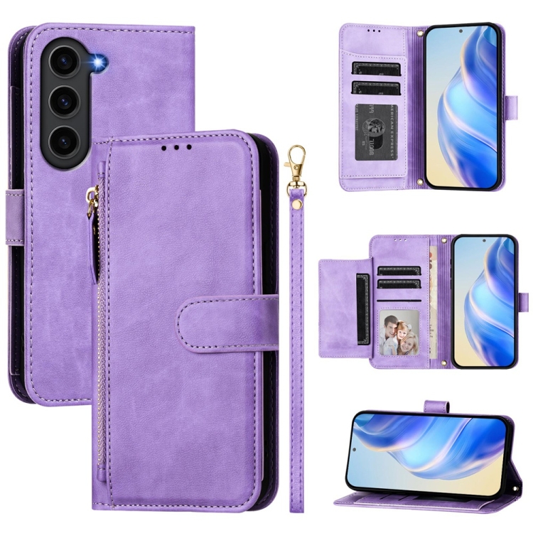 

For Samsung Galaxy S23+ 5G Multi-Card Slots Zipper Wallet Leather Phone Case(Purple)