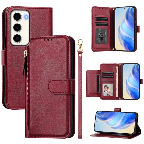 

For Samsung Galaxy S23 5G Multi-Card Slots Zipper Wallet Leather Phone Case(Dark Red)