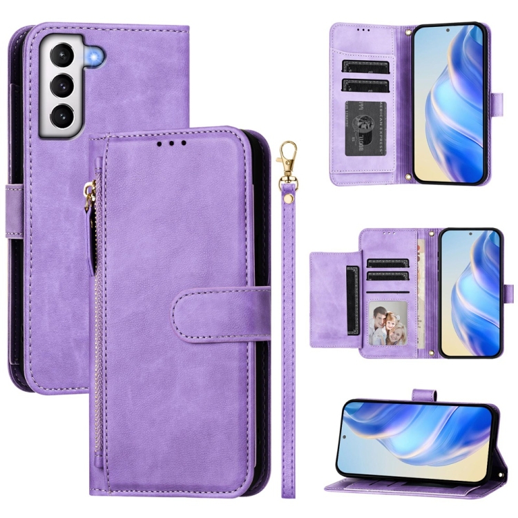 

For Samsung Galaxy S21 5G Multi-Card Slots Zipper Wallet Leather Phone Case(Purple)