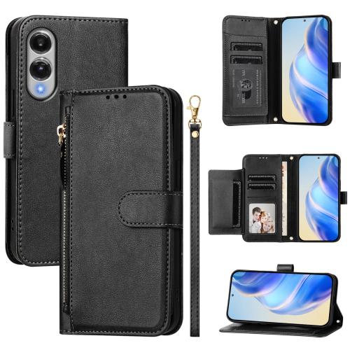 

For Samsung Galaxy S25 Edge 5G Multi-Card Slots Zipper Wallet Leather Phone Case(Black)