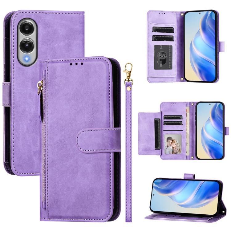 

For Samsung Galaxy S25 Edge 5G Multi-Card Slots Zipper Wallet Leather Phone Case(Purple)