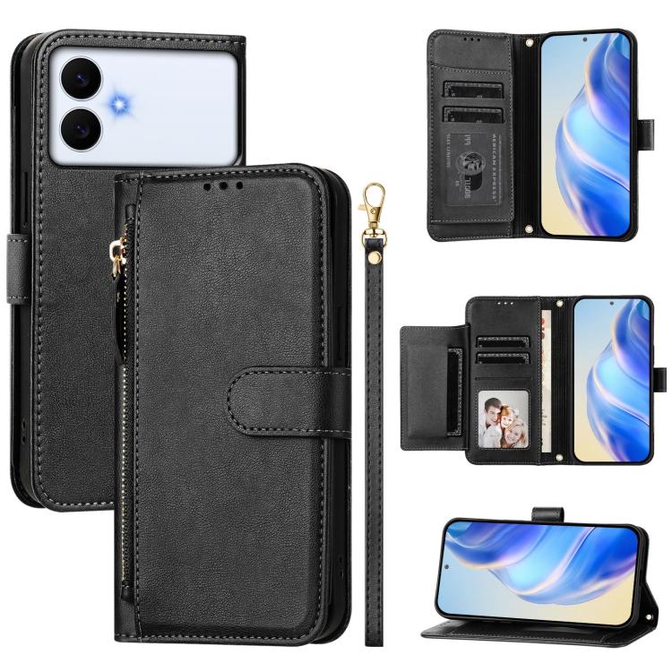 

For Samsung Galaxy S26 Edge 5G Multi-Card Slots Zipper Wallet Leather Phone Case(Black)