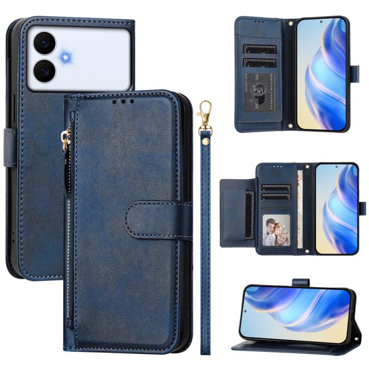 

For Samsung Galaxy S26 Edge 5G Multi-Card Slots Zipper Wallet Leather Phone Case(Blue)
