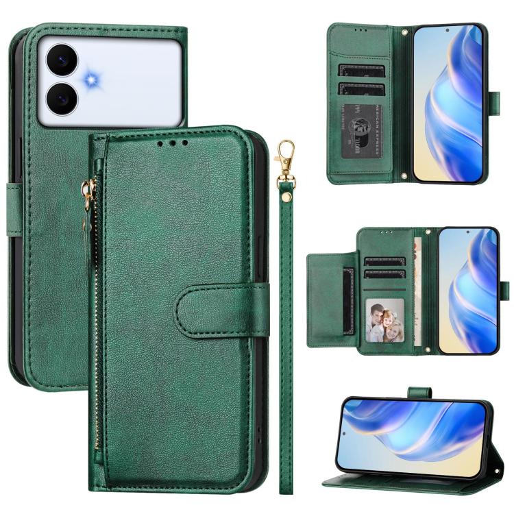 

For Samsung Galaxy S26 Edge 5G Multi-Card Slots Zipper Wallet Leather Phone Case(Green)