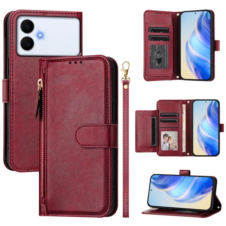 

For Samsung Galaxy S26 Edge 5G Multi-Card Slots Zipper Wallet Leather Phone Case(Dark Red)