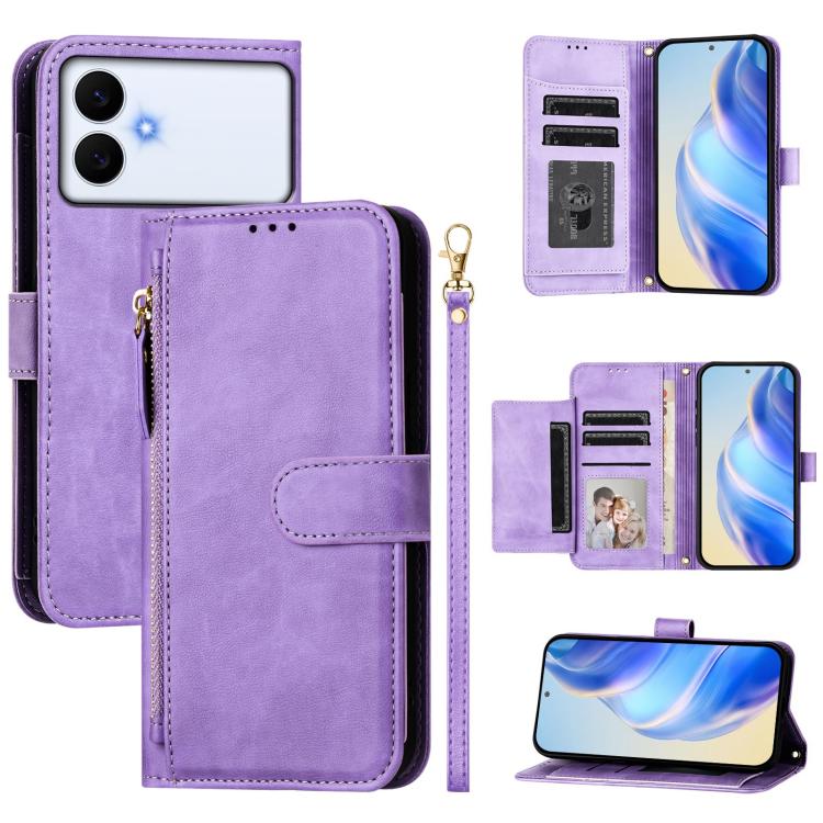 

For Samsung Galaxy S26 Edge 5G Multi-Card Slots Zipper Wallet Leather Phone Case(Purple)