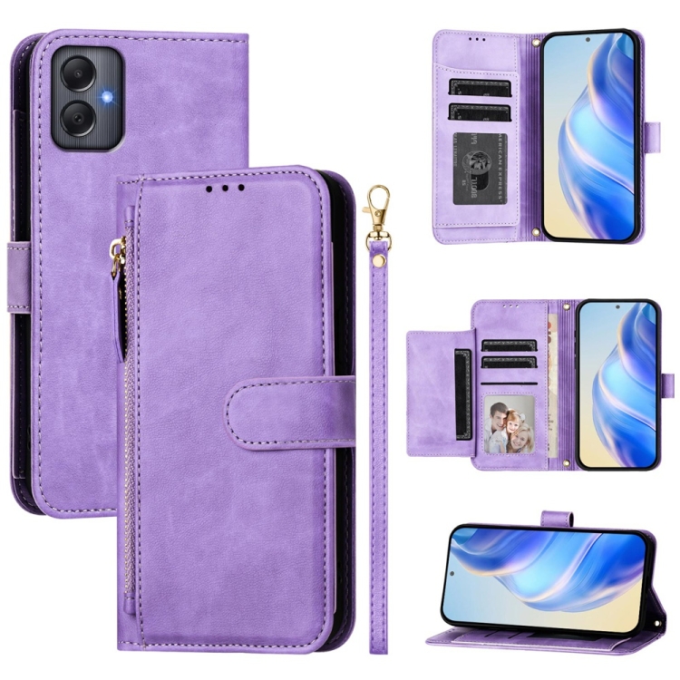 

For Samsung Galaxy A05 4G Global Multi-Card Slots Zipper Wallet Leather Phone Case(Purple)