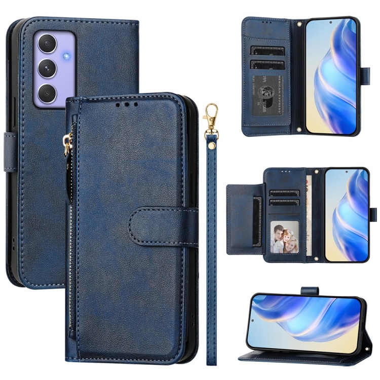 

For Samsung Galaxy A54 5G Multi-Card Slots Zipper Wallet Leather Phone Case(Blue)