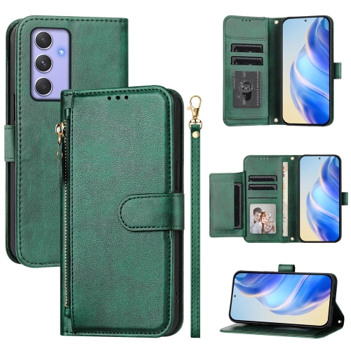 

For Samsung Galaxy A54 5G Multi-Card Slots Zipper Wallet Leather Phone Case(Green)