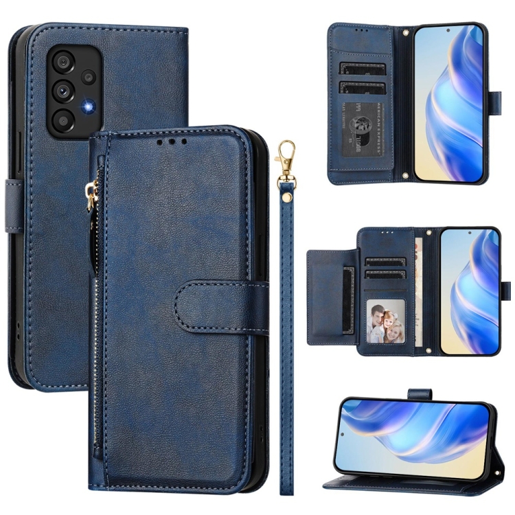 

For Samsung Galaxy A53 5G Multi-Card Slots Zipper Wallet Leather Phone Case(Blue)