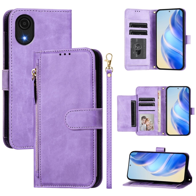 

For Samsung Galaxy A03 Core Multi-Card Slots Zipper Wallet Leather Phone Case(Purple)