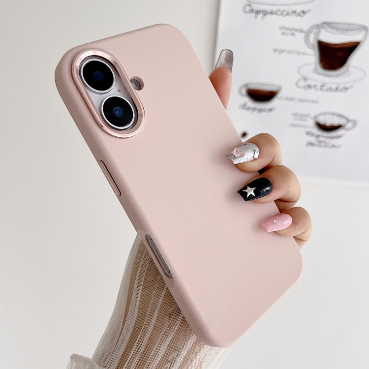 

For iPhone 16 Metal Liquid Silicone Skin Feel Phone Case(Pink)