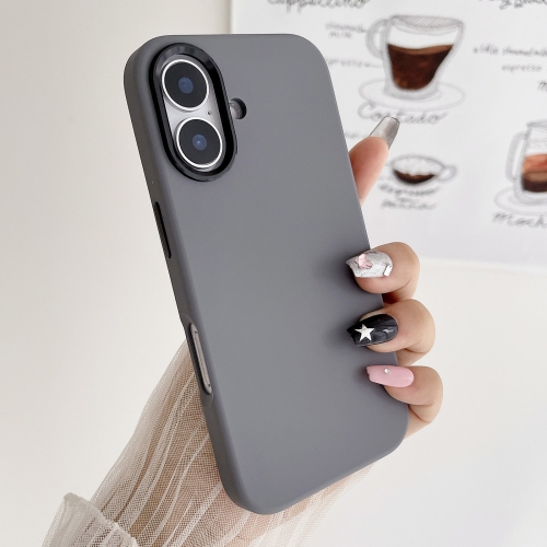

For iPhone 16 Metal Liquid Silicone Skin Feel Phone Case(Grey)