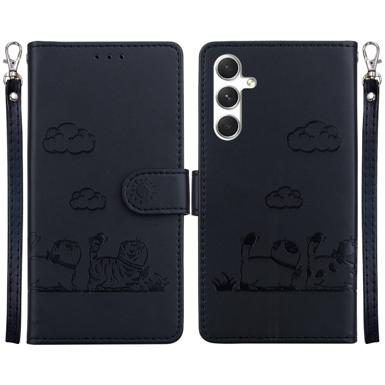 

For Samsung Galaxy S24 5G Cute Cats RFID Leather Phone Case(Black)