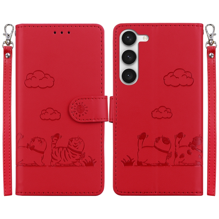 

For Samsung Galaxy S23+ 5G Cute Cats RFID Leather Phone Case(Red)