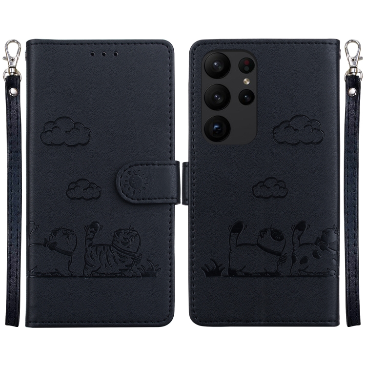 

For Samsung Galaxy S23 Ultra 5G Cute Cats RFID Leather Phone Case(Black)