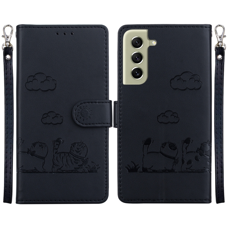 

For Samsung Galaxy S21+ 5G Cute Cats RFID Leather Phone Case(Black)