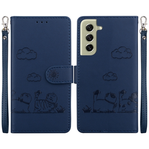 

For Samsung Galaxy S21 5G Cute Cats RFID Leather Phone Case(Blue)