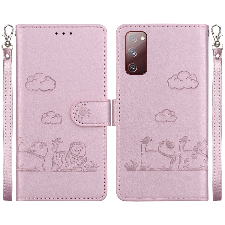 

For Samsung Galaxy S20 FE Cute Cats RFID Leather Phone Case(Rose Gold)