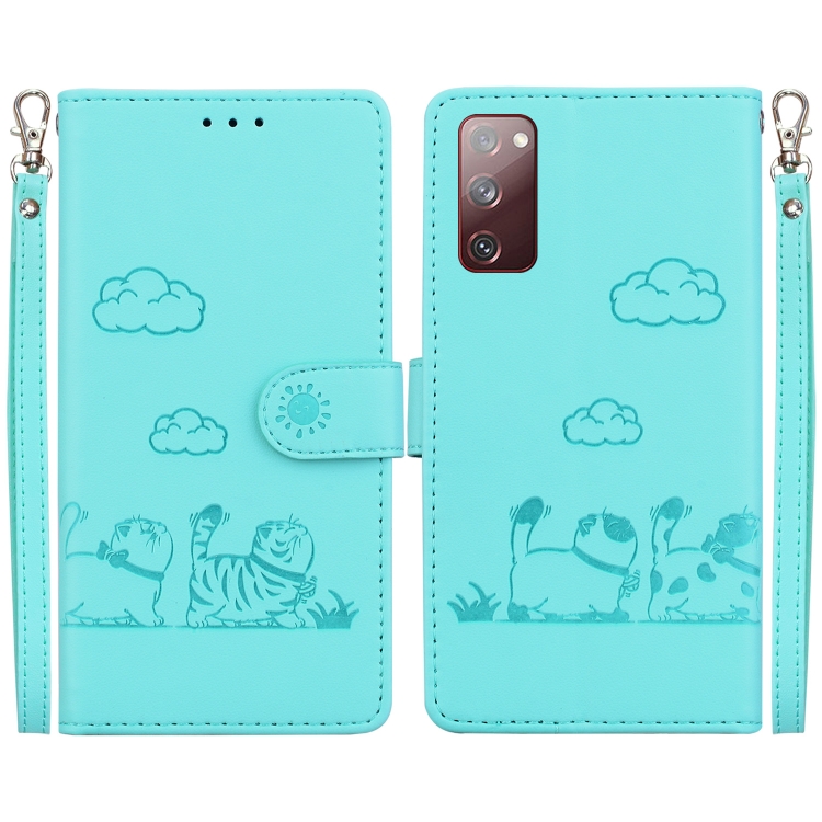 

For Samsung Galaxy S20 FE Cute Cats RFID Leather Phone Case(Green)