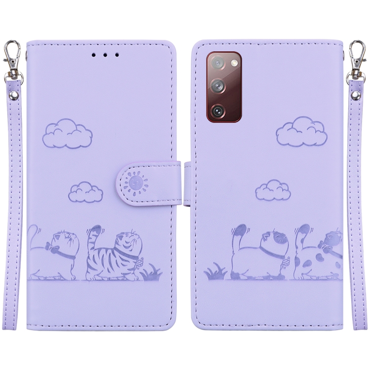 

For Samsung Galaxy S20 FE Cute Cats RFID Leather Phone Case(Purple)