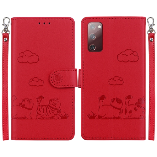 

For Samsung Galaxy S20 FE Cute Cats RFID Leather Phone Case(Red)