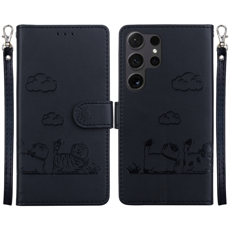 For Samsung Galaxy S25 Ultra 5G Cute Cats RFID Leather Phone Case(Black)