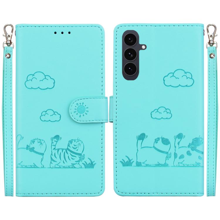 

For Samsung Galaxy S25 FE 5G Cute Cats RFID Leather Phone Case(Green)