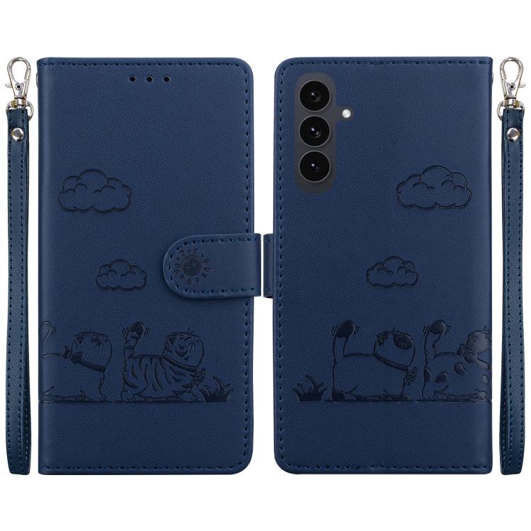 

For Samsung Galaxy S25 FE 5G Cute Cats RFID Leather Phone Case(Blue)