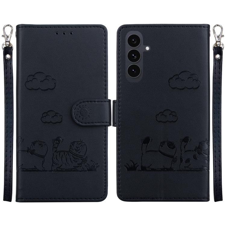 

For Samsung Galaxy S25 FE 5G Cute Cats RFID Leather Phone Case(Black)