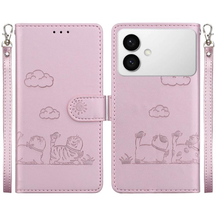 

For Samsung Galaxy S26 Edge 5G Cute Cats RFID Leather Phone Case(Rose Gold)