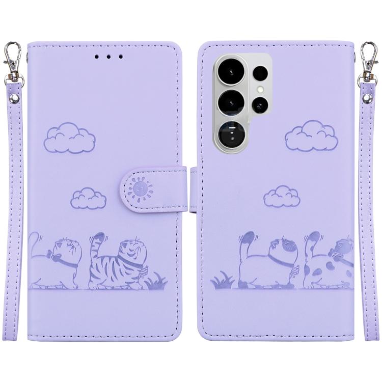 

For Samsung Galaxy S26 Ultra 5G Cute Cats RFID Leather Phone Case(Purple)