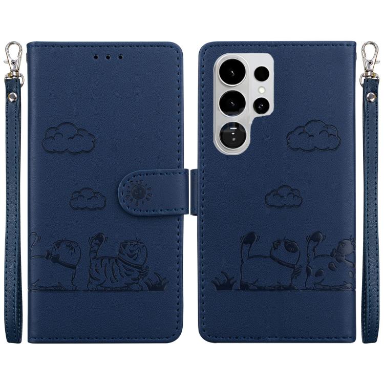 

For Samsung Galaxy S26 Ultra 5G Cute Cats RFID Leather Phone Case(Blue)