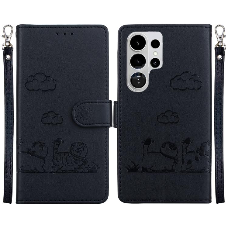 

For Samsung Galaxy S26 Ultra 5G Cute Cats RFID Leather Phone Case(Black)