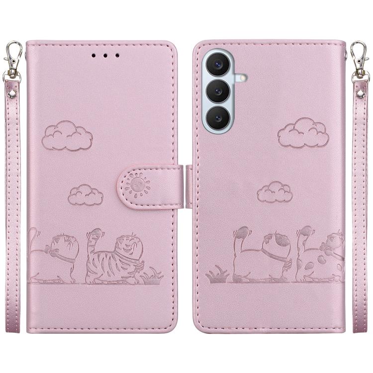 

For Samsung Galaxy S26+ 5G Cute Cats RFID Leather Phone Case(Rose Gold)