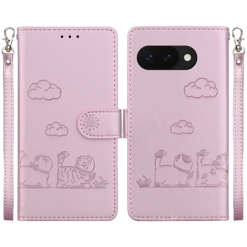 

For Google Pixel 9a Cute Cats RFID Leather Phone Case(Rose Gold)