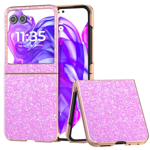 

For Motorola Razr 50 Electroplating Frame Colorful Glitter Phone Case(Dark Pink)