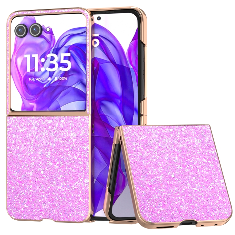 

For Motorola Razr 50 Ultra Electroplating Frame Colorful Glitter Phone Case(Dark Pink)