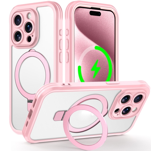 

For iPhone 15 Pro Max Skin Feel MagSafe Holder 360 Full Body Phone Case(Pink)