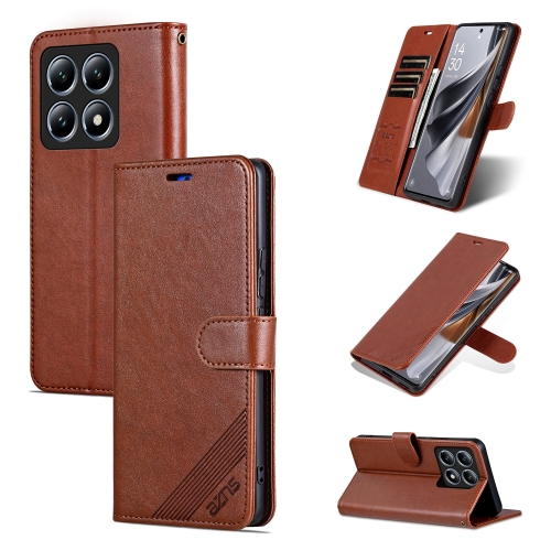 

For Xiaomi 14T AZNS Sheepskin Texture Flip Leather Phone Case(Brown)