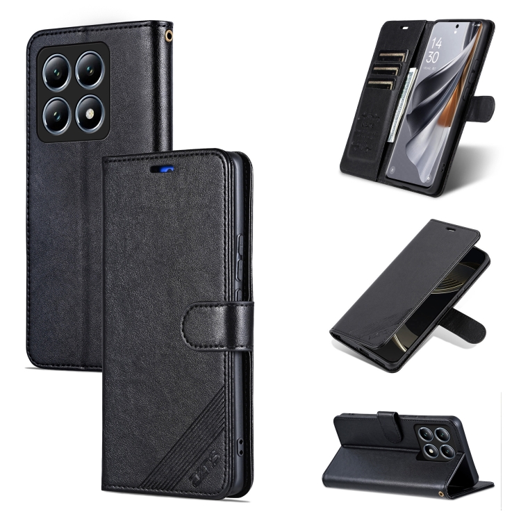 

For Xiaomi 14T AZNS Sheepskin Texture Flip Leather Phone Case(Black)