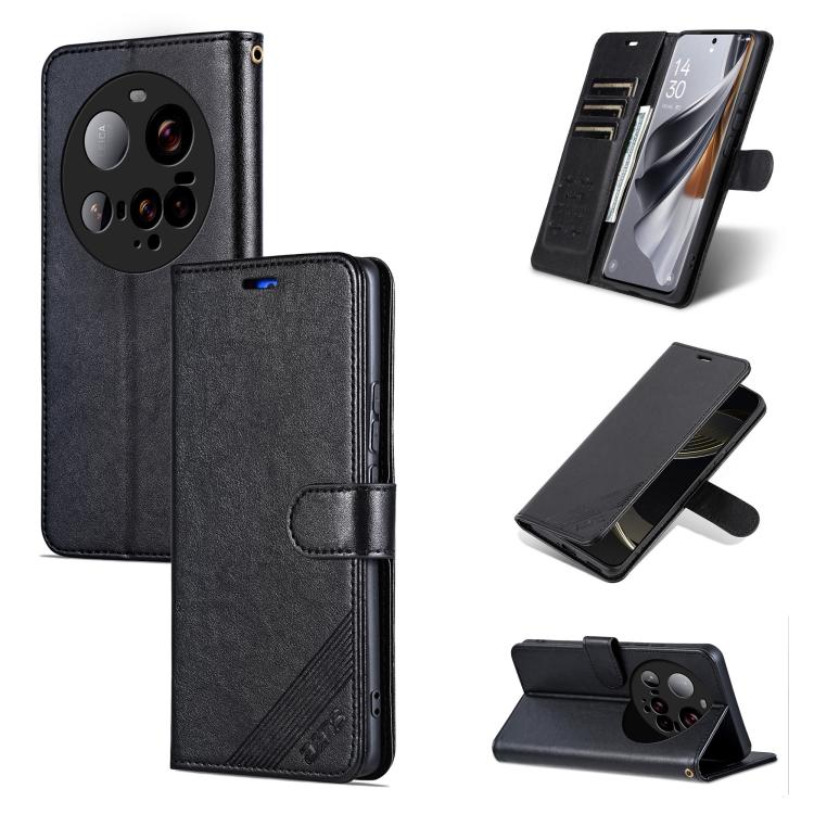 

For Xiaomi 15 Ultra AZNS Sheepskin Texture Flip Leather Phone Case(Black)