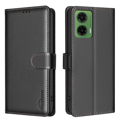 

For Motorola Moto G35 Litchi Texture RFID Anti-theft Leather Phone Case(Black)