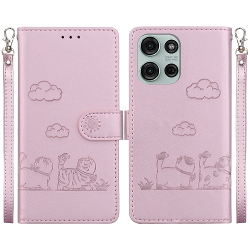 

For Motorola Moto G75 5G Cute Cats RFID Leather Phone Case(Rose Gold)