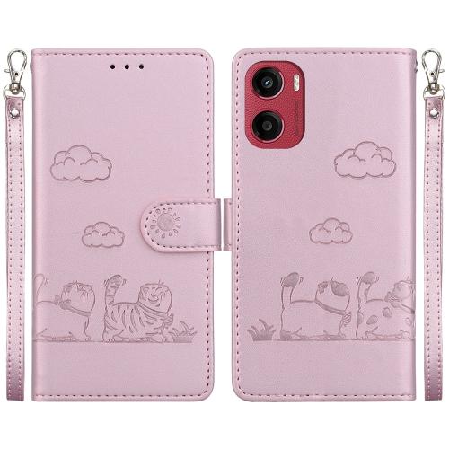 

For Motorola Moto G05 / E15 Cute Cats RFID Leather Phone Case(Rose Gold)