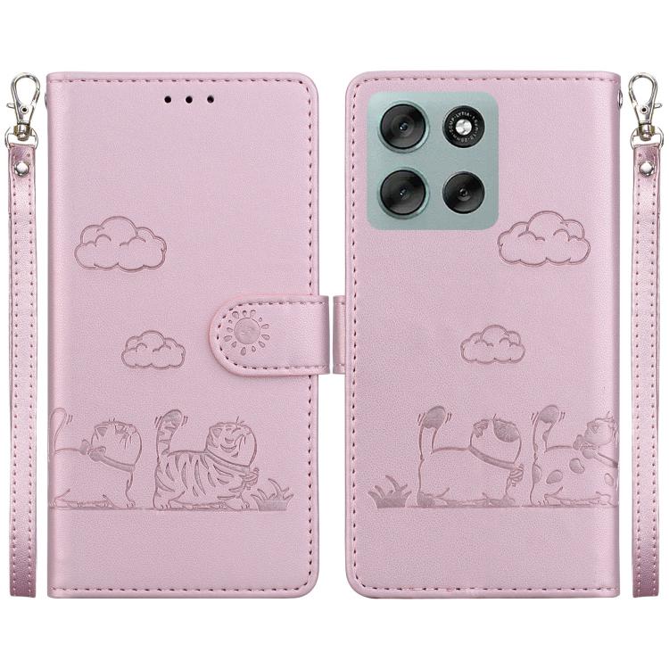 

For Motorola Moto G56 5G / G66j 5G / G66y 5G Cute Cats RFID Leather Phone Case(Rose Gold)